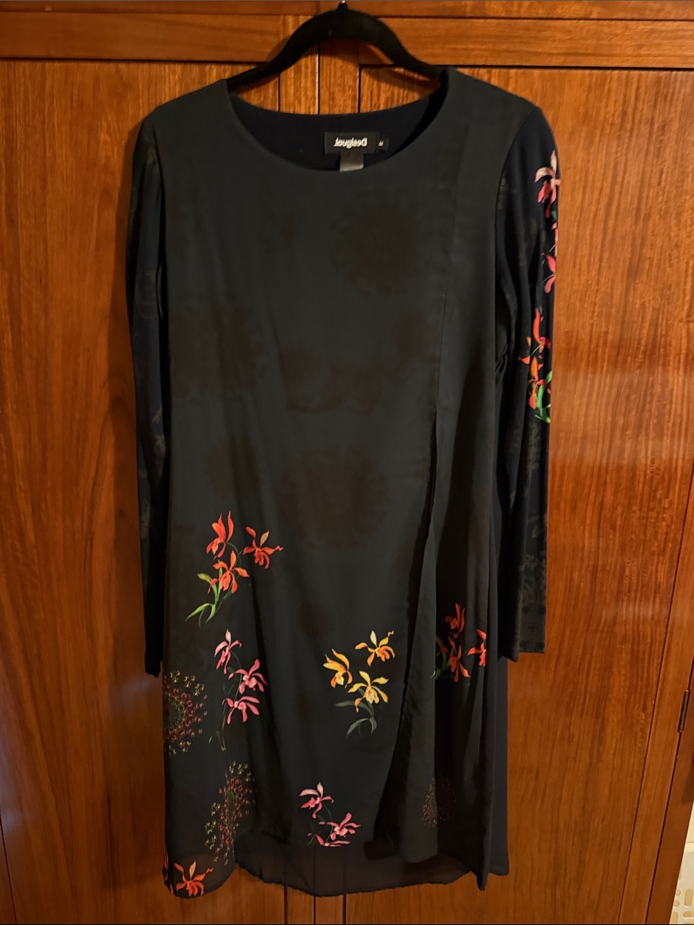 Desigual Black Long-Sleeve Floral A-Line Dress